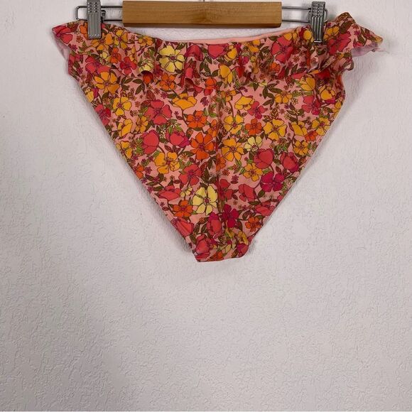 Show Me Your Mumu Pink w Orange and Yellow Floral Ruffle Detail Swimsuit Bottoms - Picture 2 of 3
